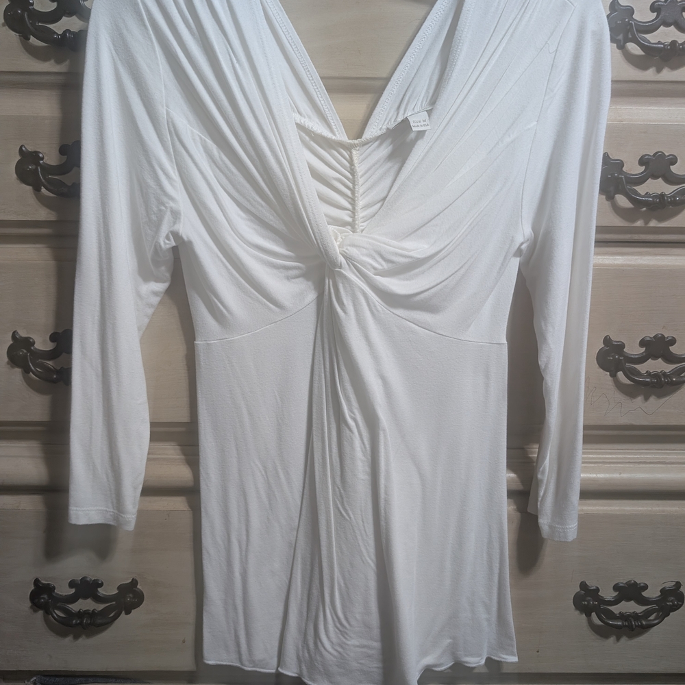 Boston Proper White Twist-Front V-Neck Tunic
